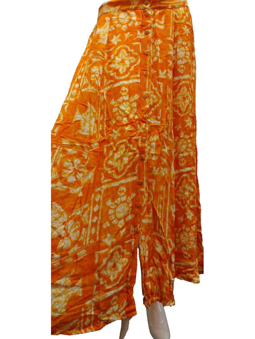 Vintage Maxi Skirt FISH TURTLES TIKI Orange Rayon India BEACH 90s NEW Tags M/XL